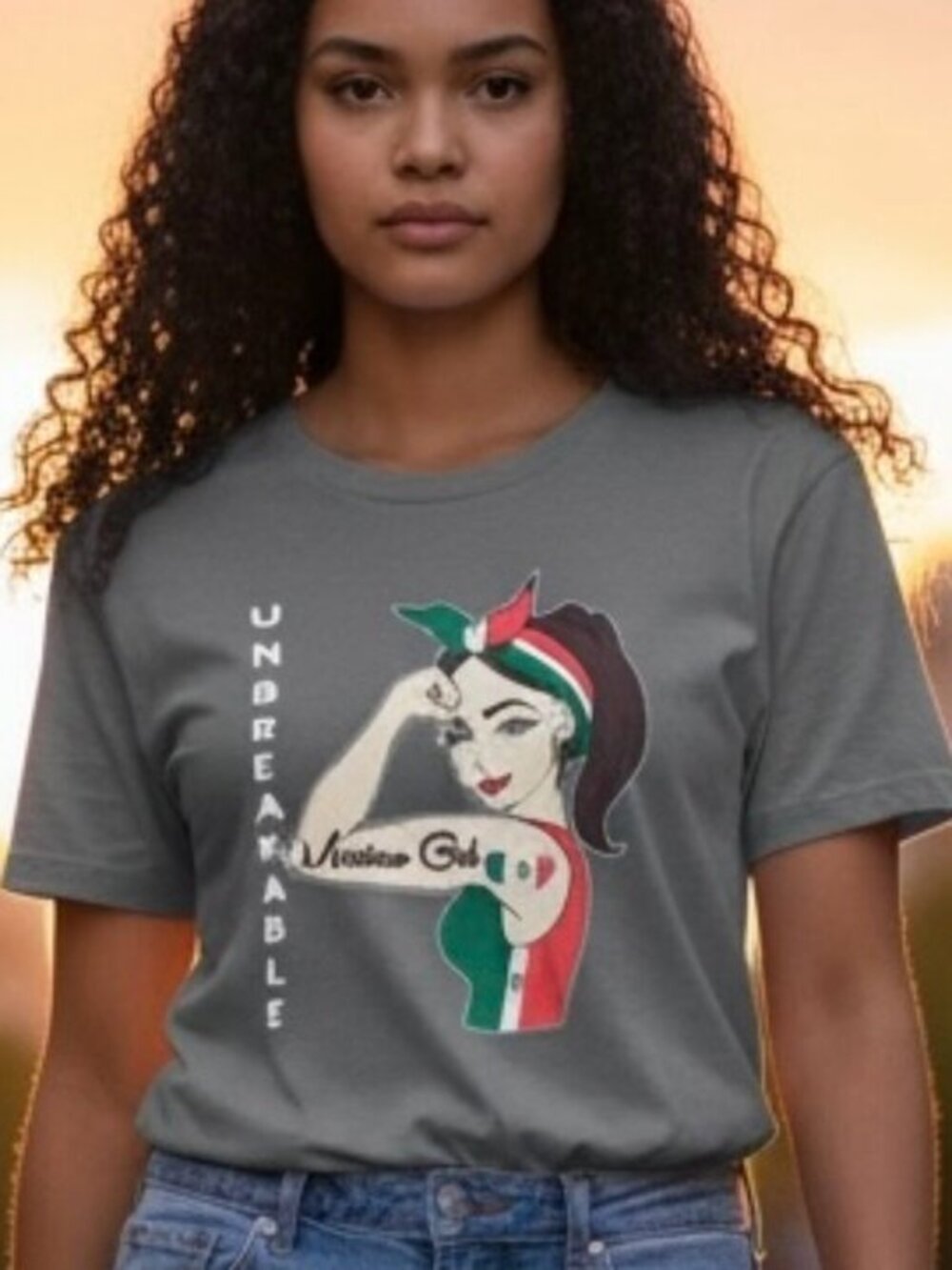 Unbreakable Mexican Girl T- Shirt Womens Sz Small gray Cinco de Mayo